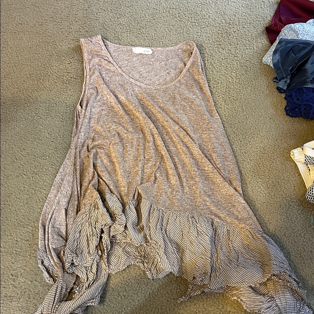 A'Reve Tan and Cream Asymmetrical Tank Top